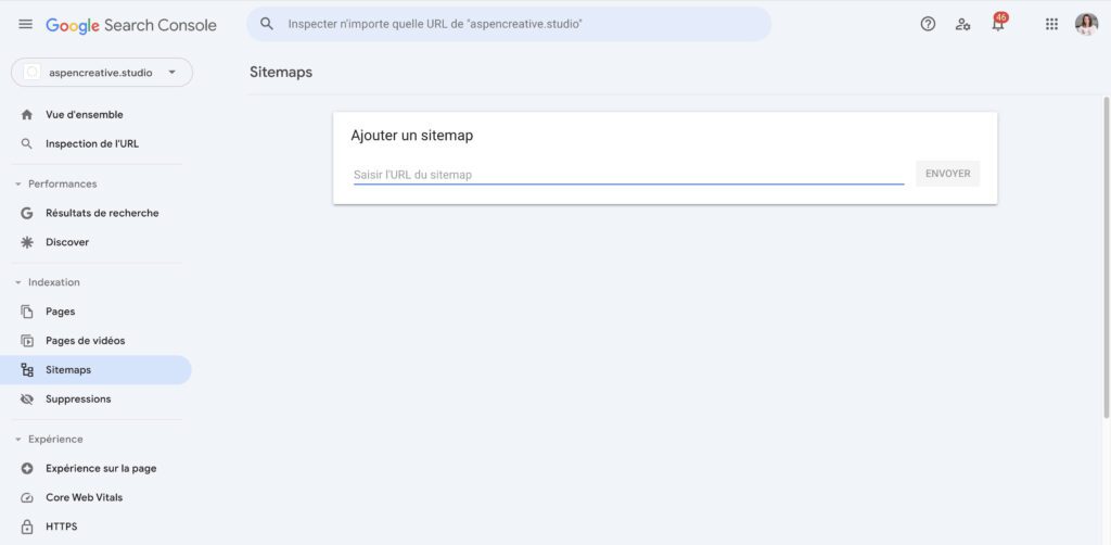 Capture d'écran pour soumettre une sitemap Showit à la Google Search Console