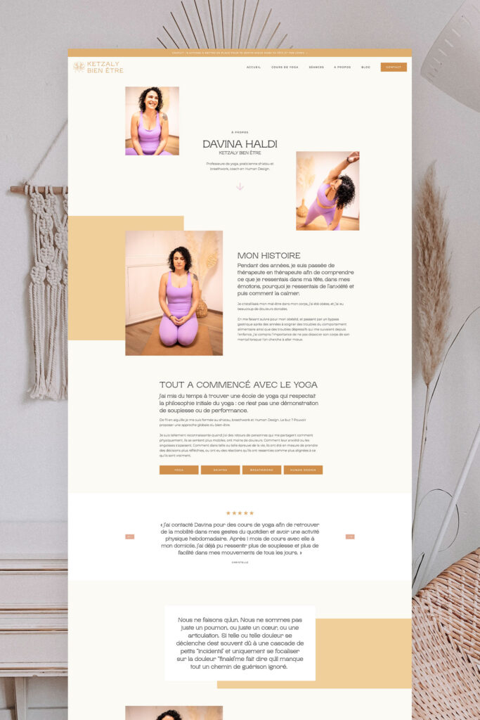Ketzaly : site Internet Showit pour professeure de yoga