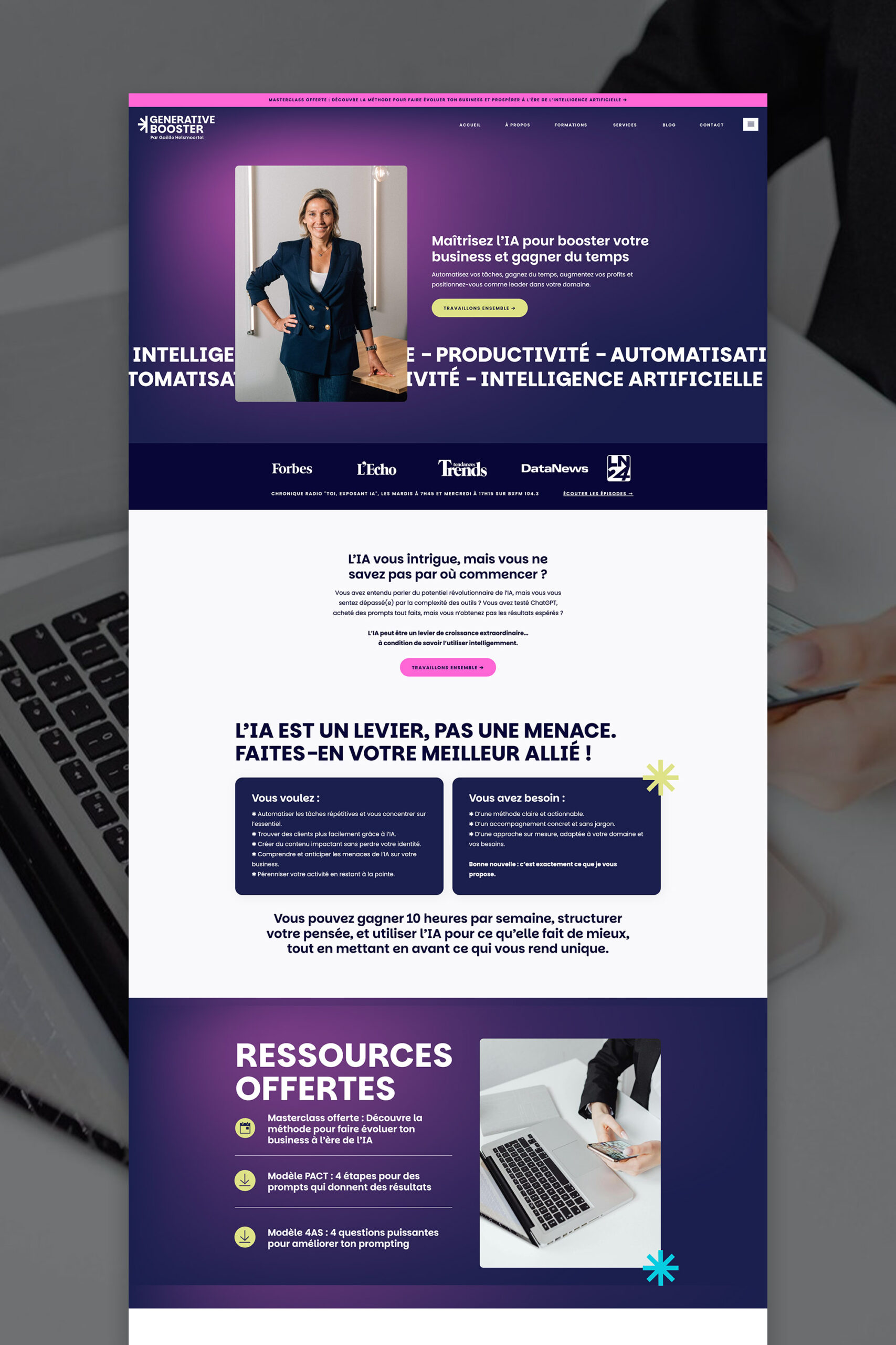Generative Booster : site Internet Showit pour experte en Intelligence Artificielle