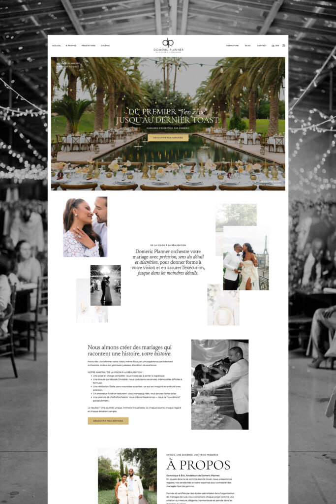 Domeric Planner : site Internet Showit pour wedding planner et formateur