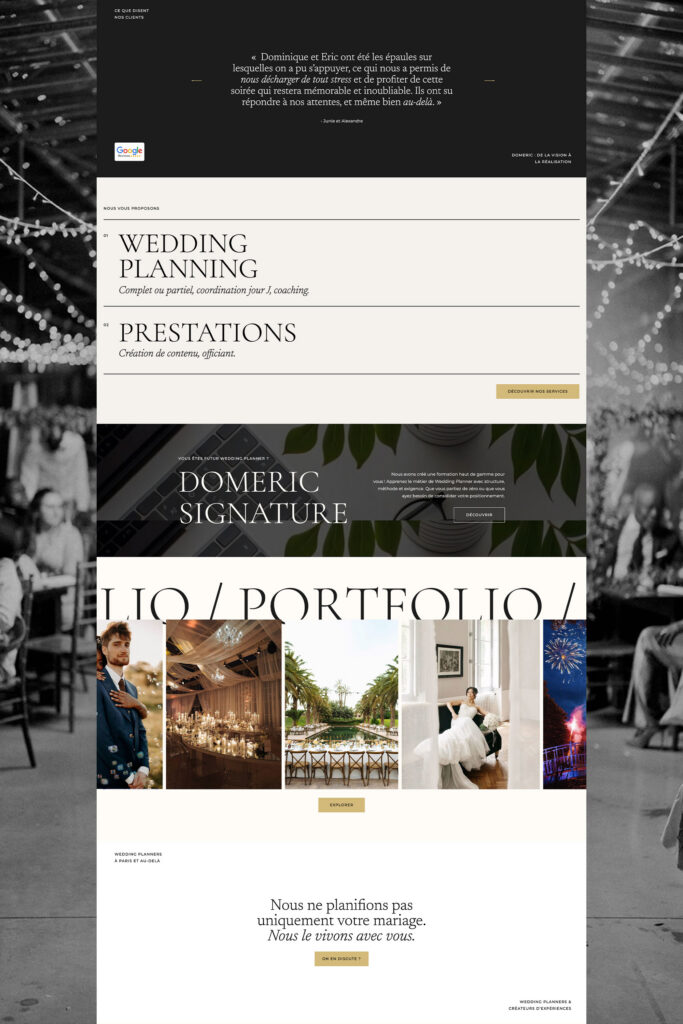Domeric Planner : site Internet Showit pour wedding planner et formateur