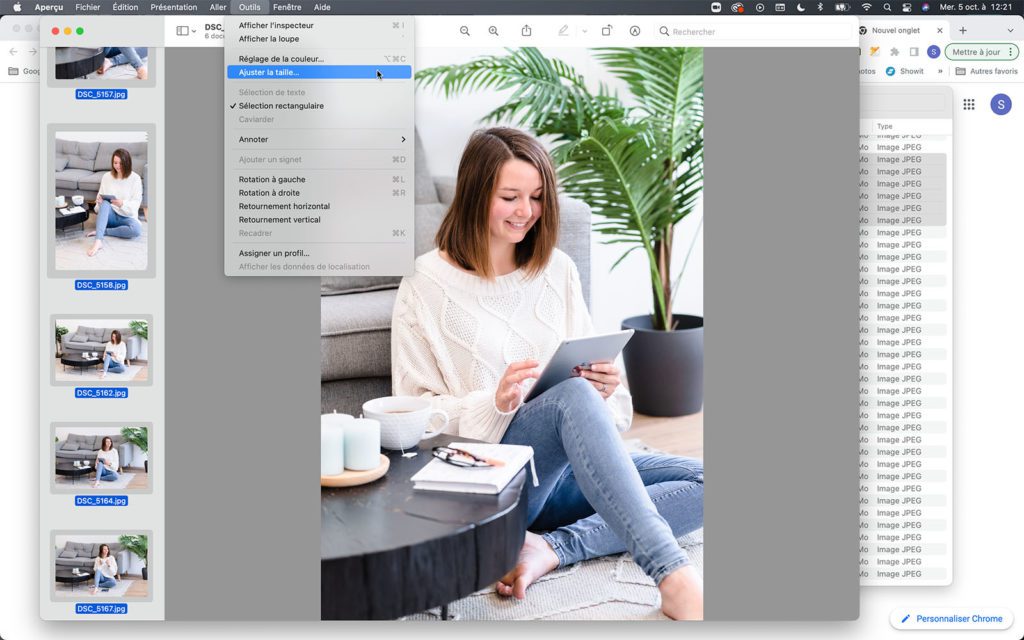 Capture d'écran d'un bureau avec des images à redimensionner sur Mac