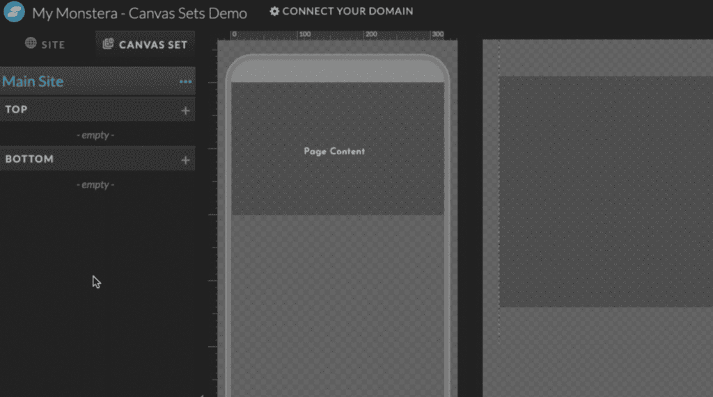 Capture d'écran de l'interface Showit pour démontrer l'utilisation des canvas sets