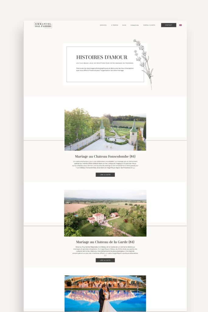 Site Internet Showit d'Emmanuel Dal Fabbro, photographe de mariage en Provence