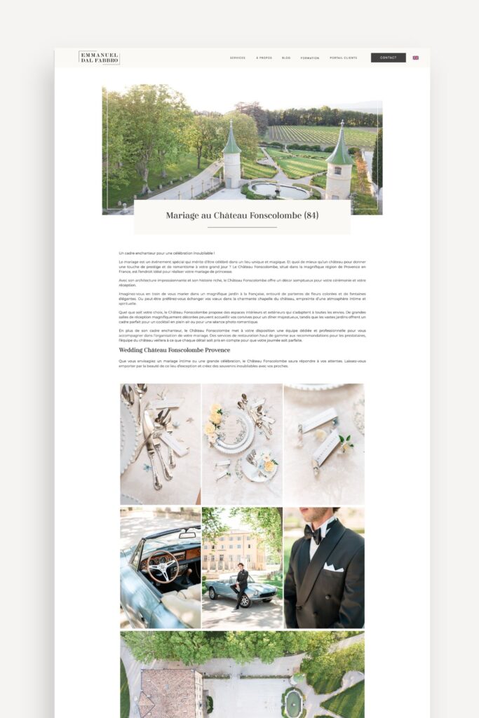 Site Internet Showit d'Emmanuel Dal Fabbro, photographe de mariage en Provence